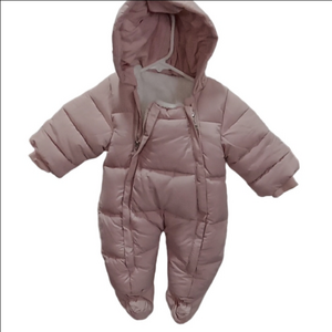 (380) Baby Pink Hooded Baby Snowsuit